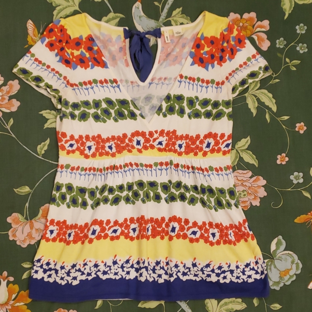 Anthropologie Floral Knit Blouse